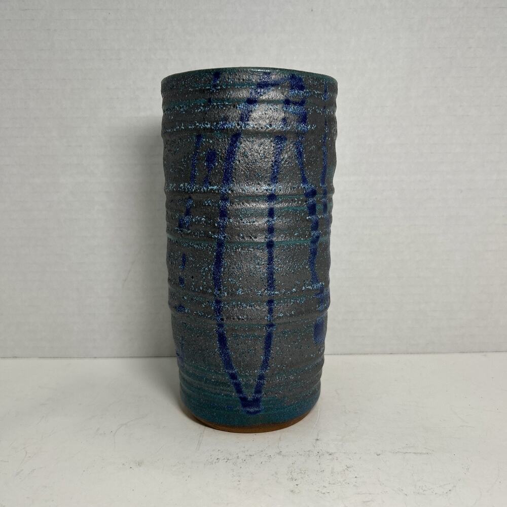 William Creitz PNW Studio Art Pottery Vase Stoneware Grey Turquoise Blue Glaze